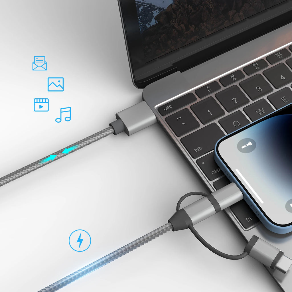 Promotional Gift Custom Logo Mfi Certified Nylon Braided 3 in 1 Cable Multi Charger Cord USB Charging Cable for Mobile Phone