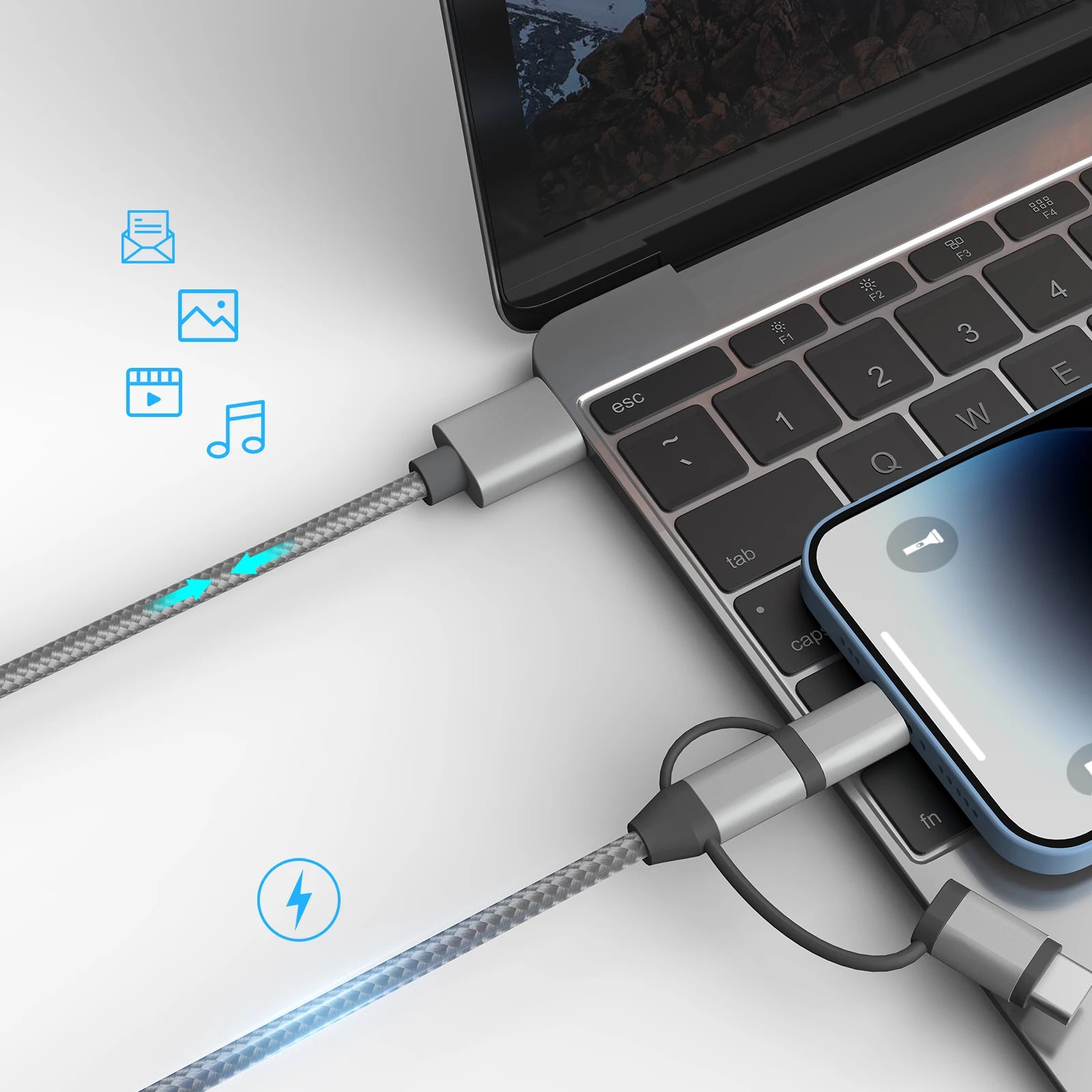 Promotional Gift Custom Logo Mfi Certified Nylon Braided 3 in 1 Cable Multi Charger Cord USB Charging Cable for Mobile Phone