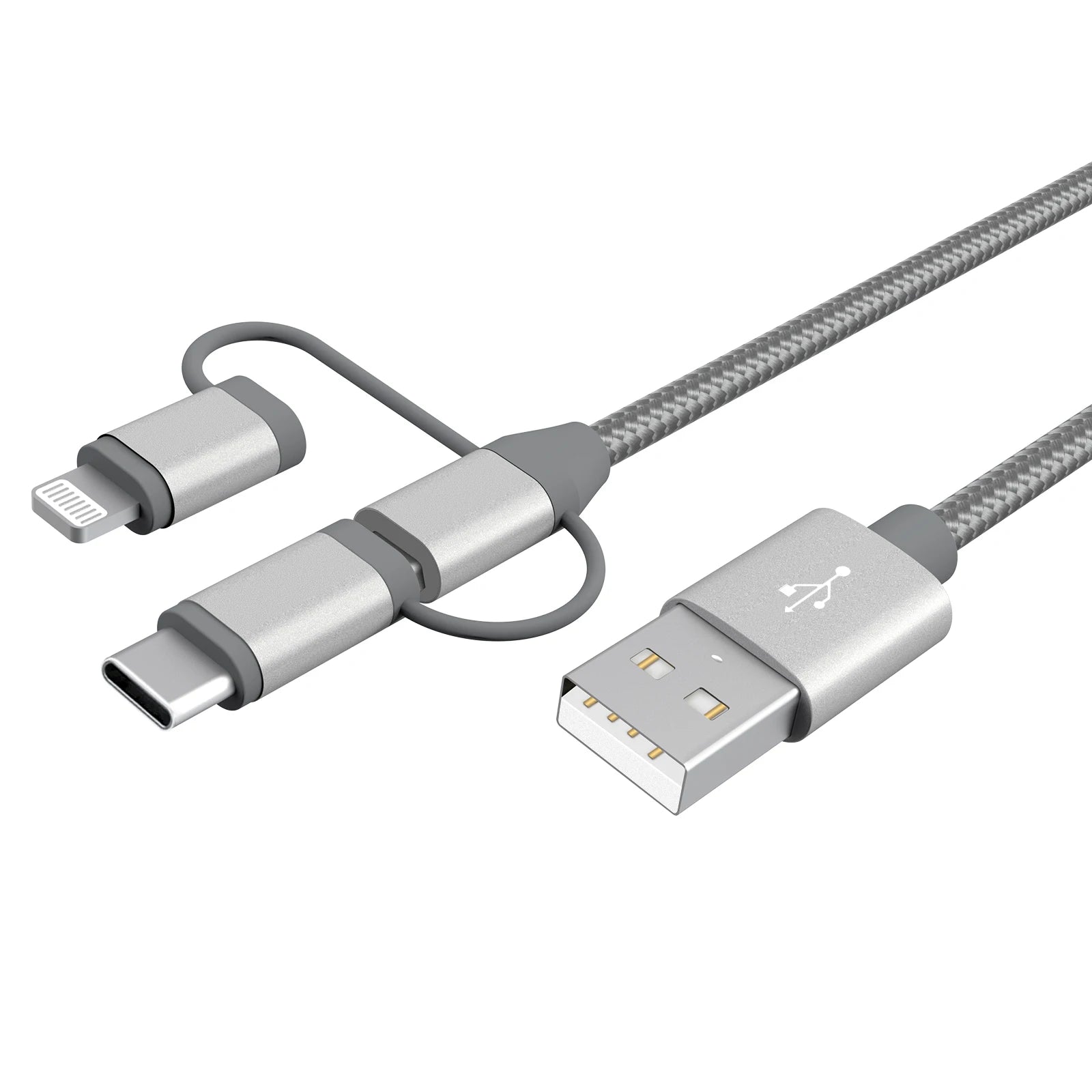 Promotional Gift Custom Logo Mfi Certified Nylon Braided 3 in 1 Cable Multi Charger Cord USB Charging Cable for Mobile Phone