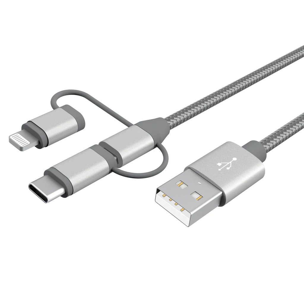 Promotional Gift Custom Logo Mfi Certified Nylon Braided 3 in 1 Cable Multi Charger Cord USB Charging Cable for Mobile Phone