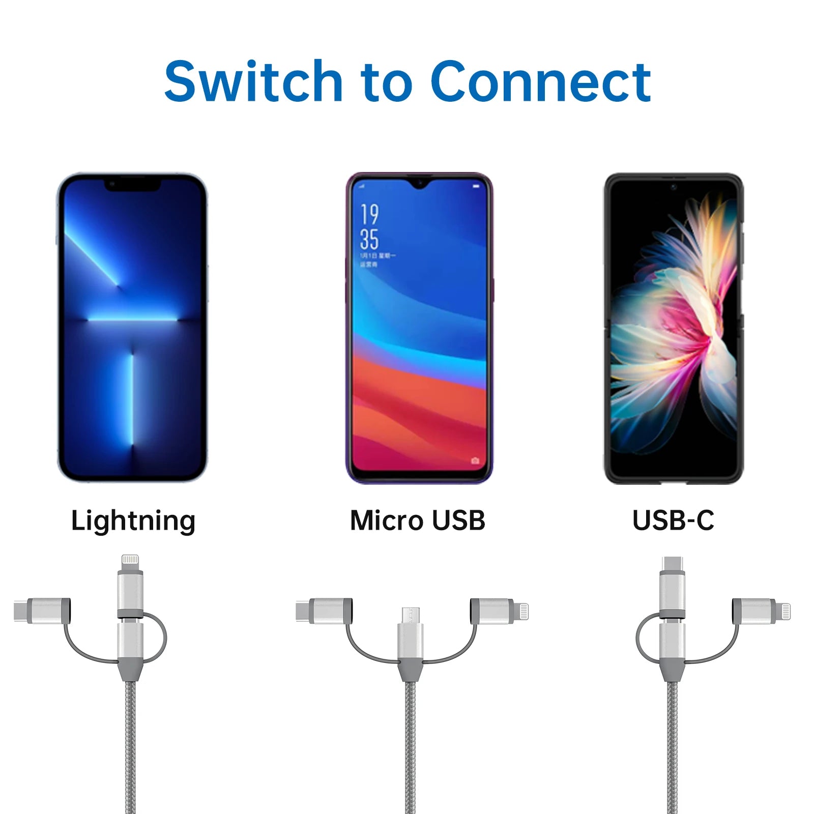Promotional Gift Custom Logo Mfi Certified Nylon Braided 3 in 1 Cable Multi Charger Cord USB Charging Cable for Mobile Phone