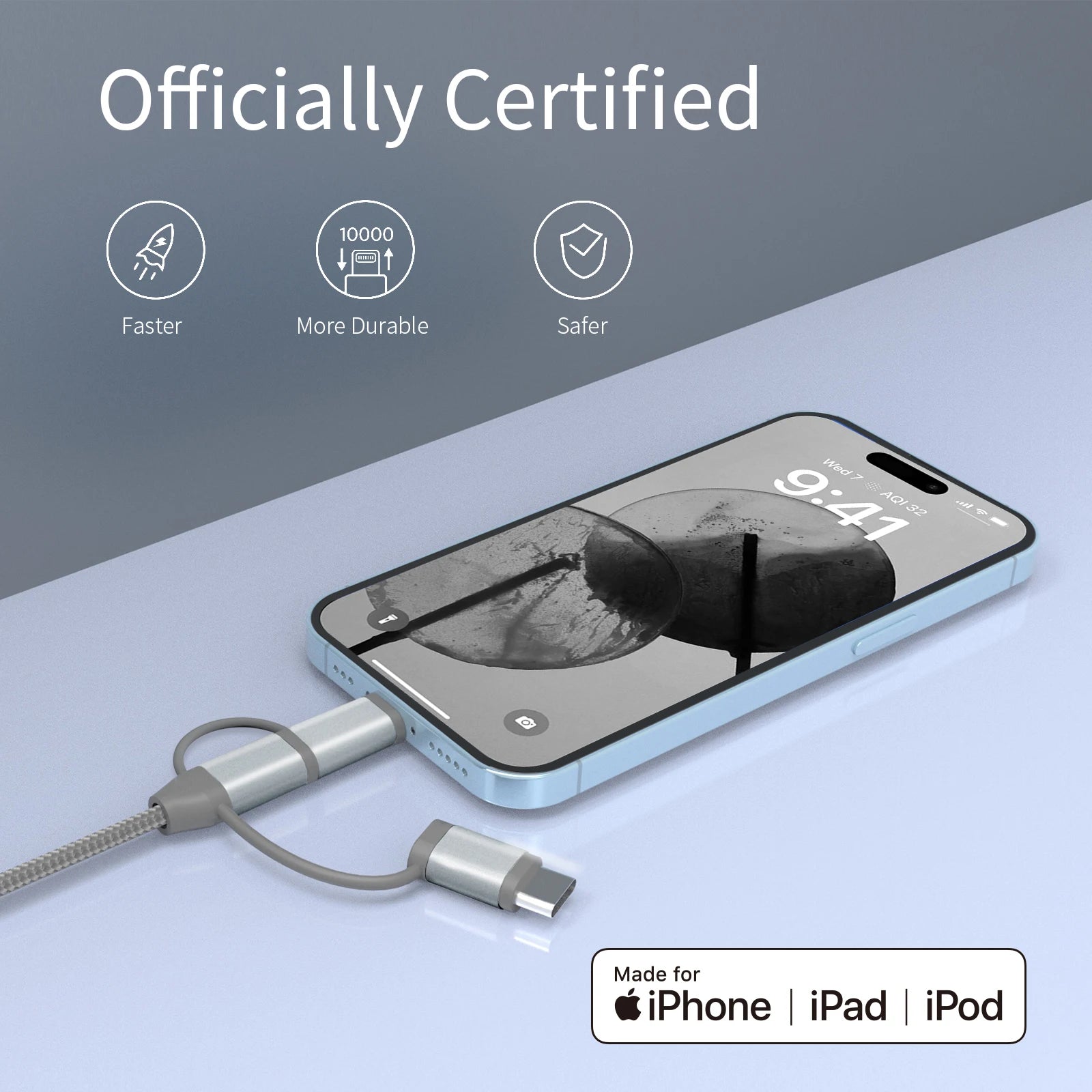 Promotional Gift Custom Logo Mfi Certified Nylon Braided 3 in 1 Cable Multi Charger Cord USB Charging Cable for Mobile Phone