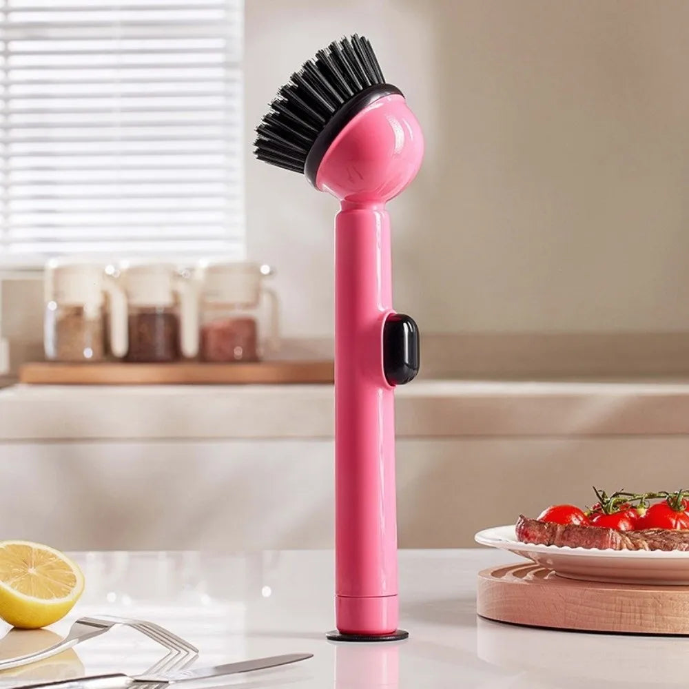 Long Handle Dish Brusg with Soap Dispenser and Rotating Scrubber Head