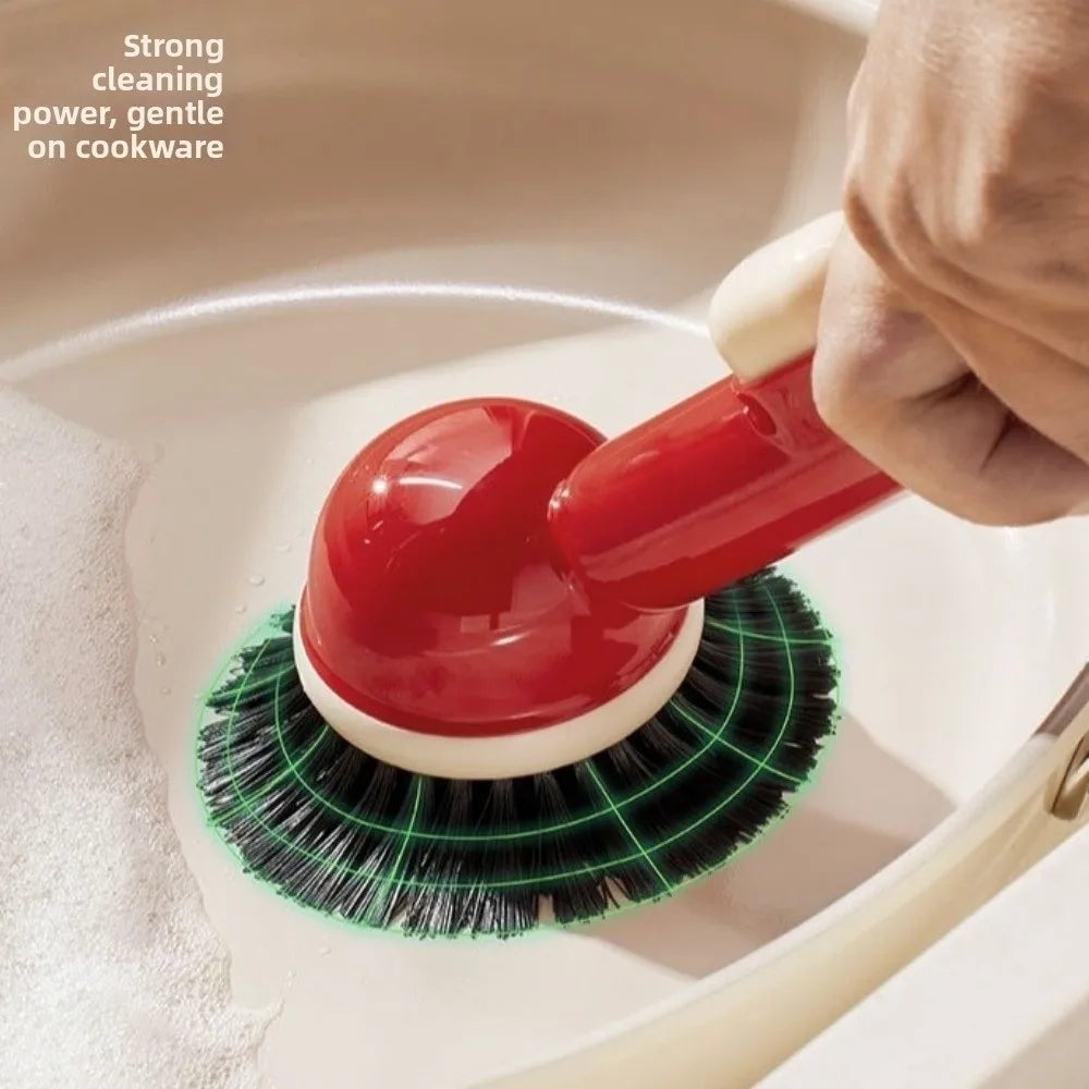 Long Handle Dish Brusg with Soap Dispenser and Rotating Scrubber Head