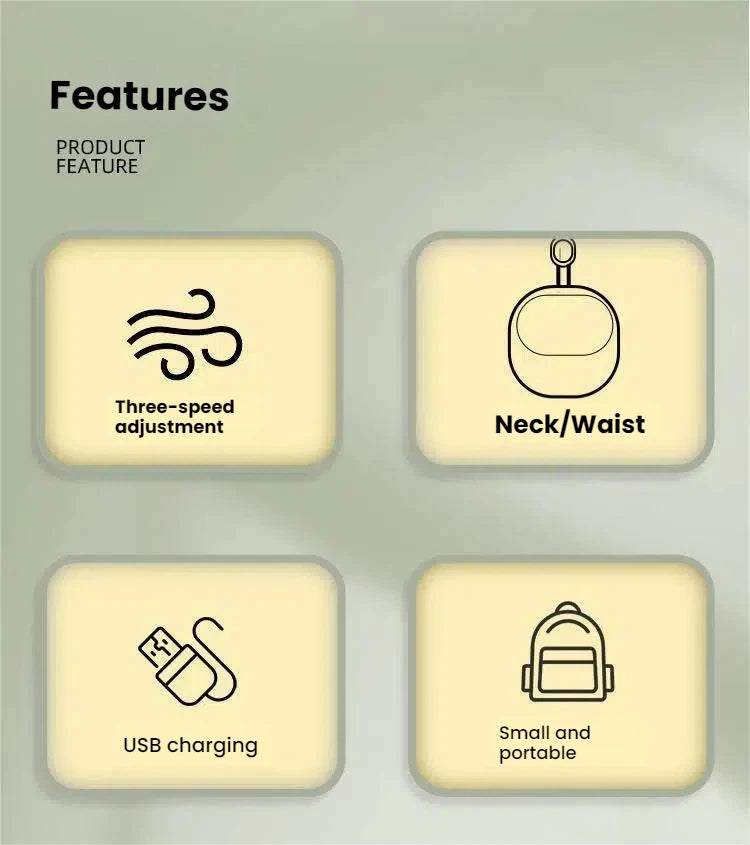 Portable Bladeless Neck Fan _Hands -free Rechargeable Personal cooling fan