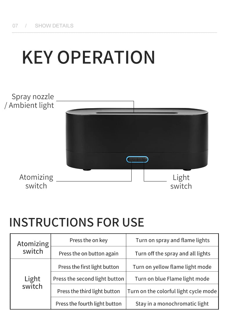 Flame Diffuser Humidifier 7 Colors Light Changing Essential Oil Diffusers Aromatherapy Diffusers for Home Office Bedroom