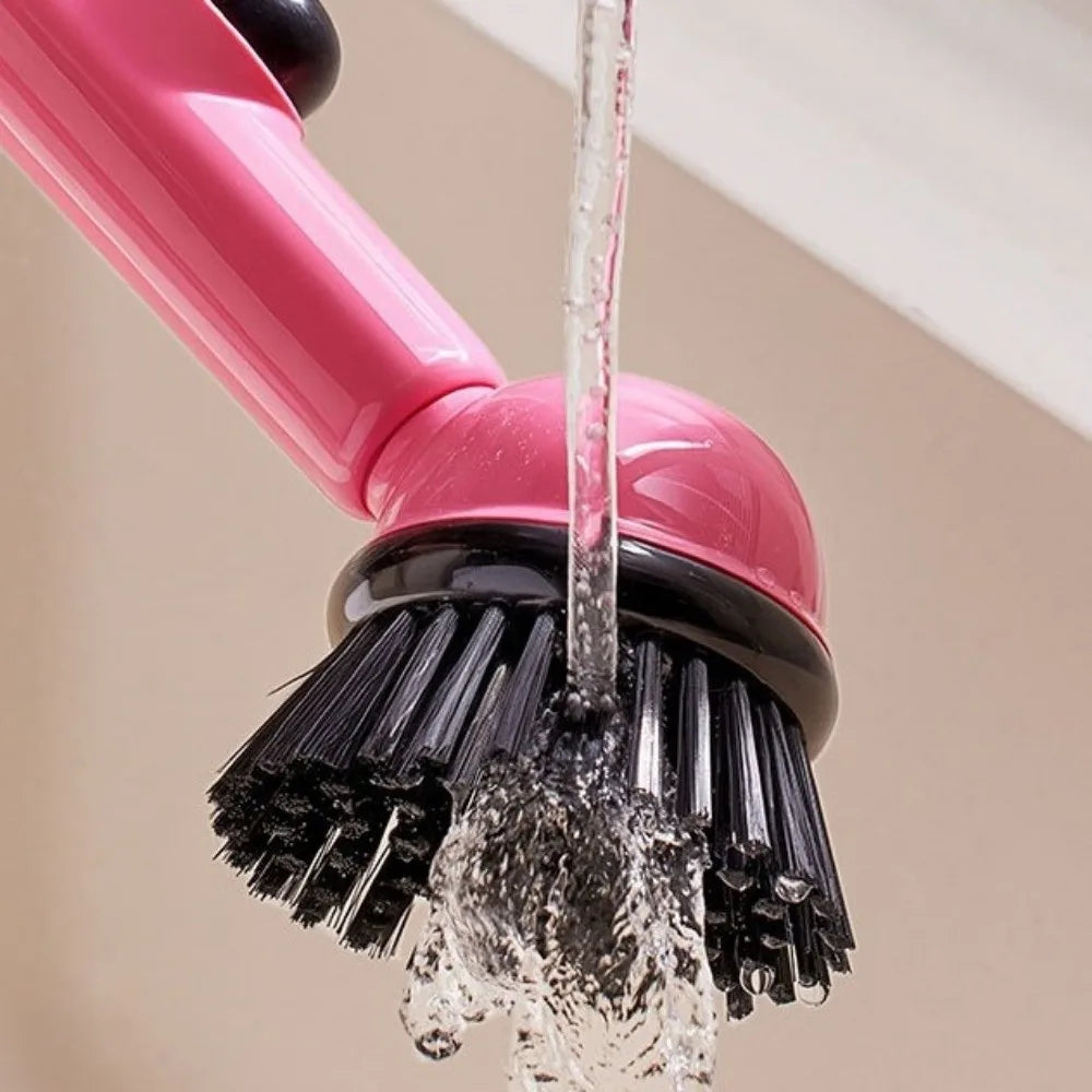 Long Handle Dish Brusg with Soap Dispenser and Rotating Scrubber Head