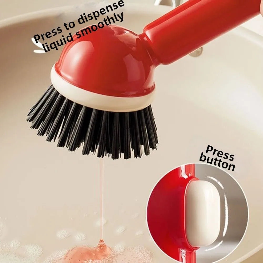 Long Handle Dish Brusg with Soap Dispenser and Rotating Scrubber Head