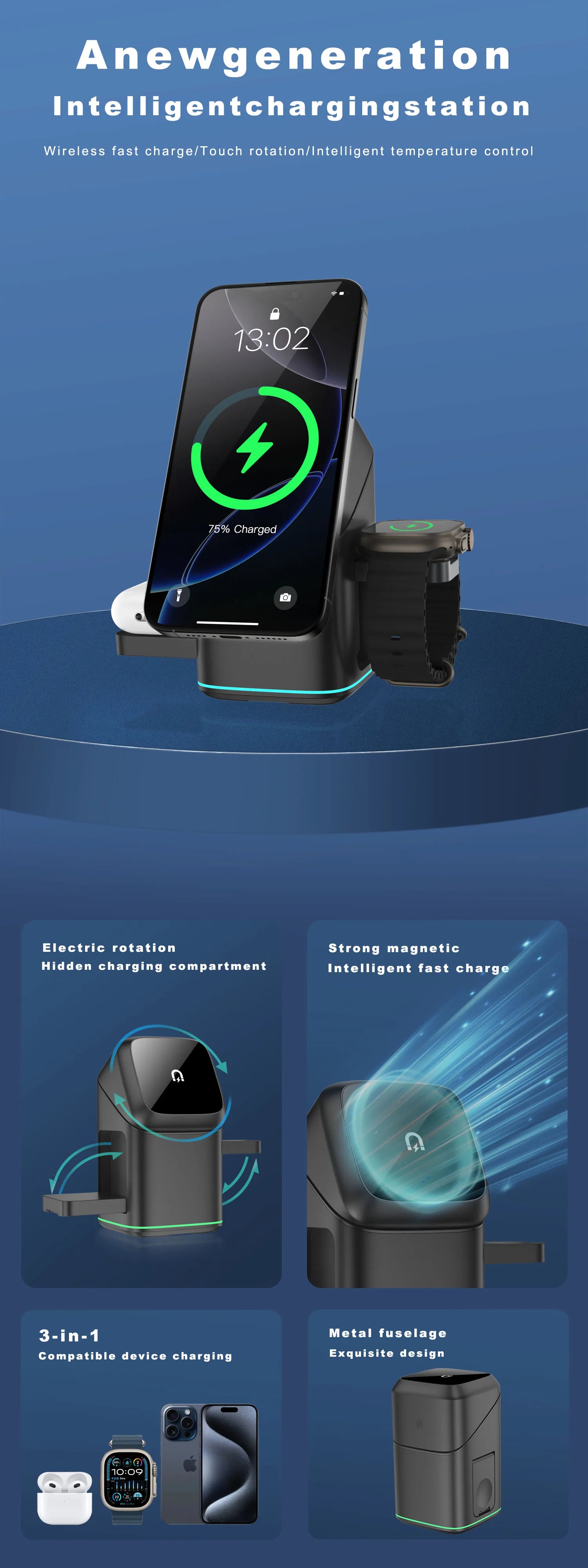 3 in 1 Rotating Magnetic Wireless Charging Station