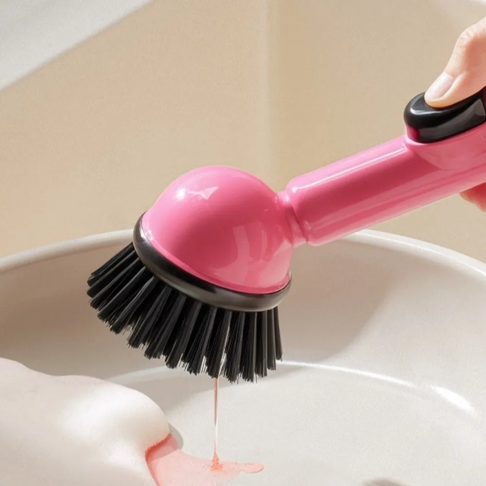 Long Handle Dish Brusg with Soap Dispenser and Rotating Scrubber Head