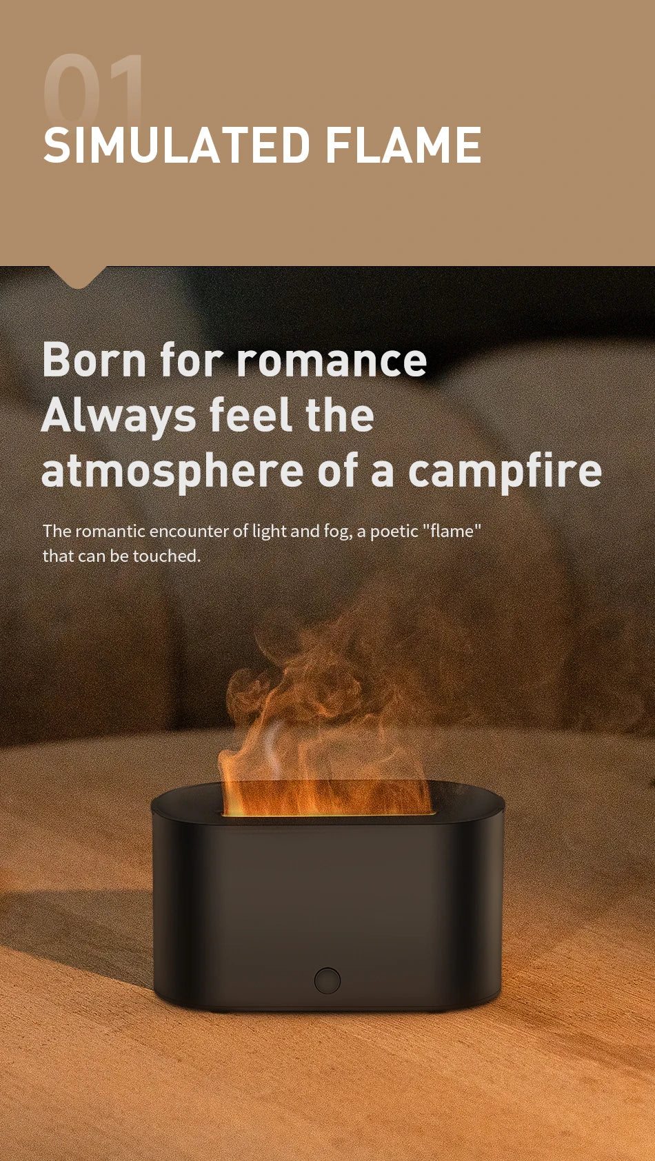 Flame Diffuser Humidifier 7 Colors Light Changing Essential Oil Diffusers Aromatherapy Diffusers for Home Office Bedroom