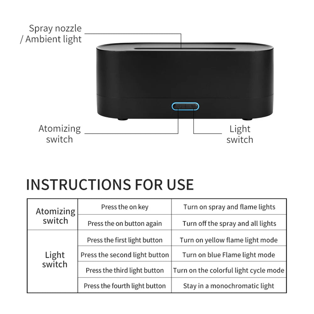 Flame Diffuser Humidifier 7 Colors Light Changing Essential Oil Diffusers Aromatherapy Diffusers for Home Office Bedroom