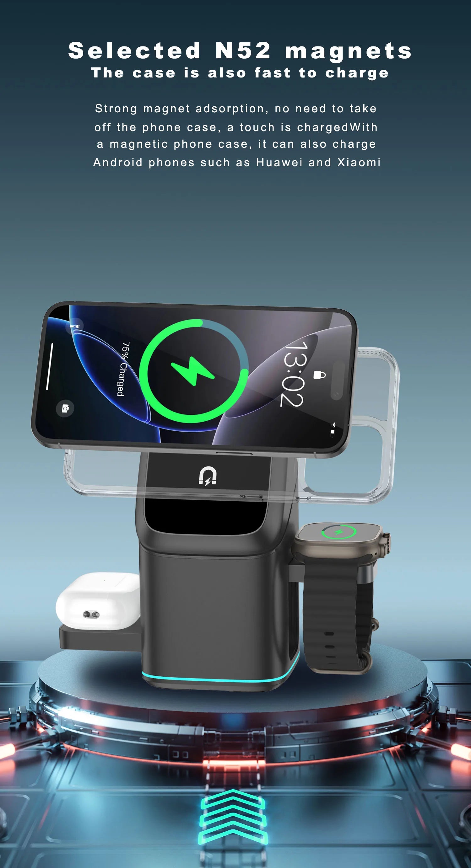 3 in 1 Rotating Magnetic Wireless Charging Station