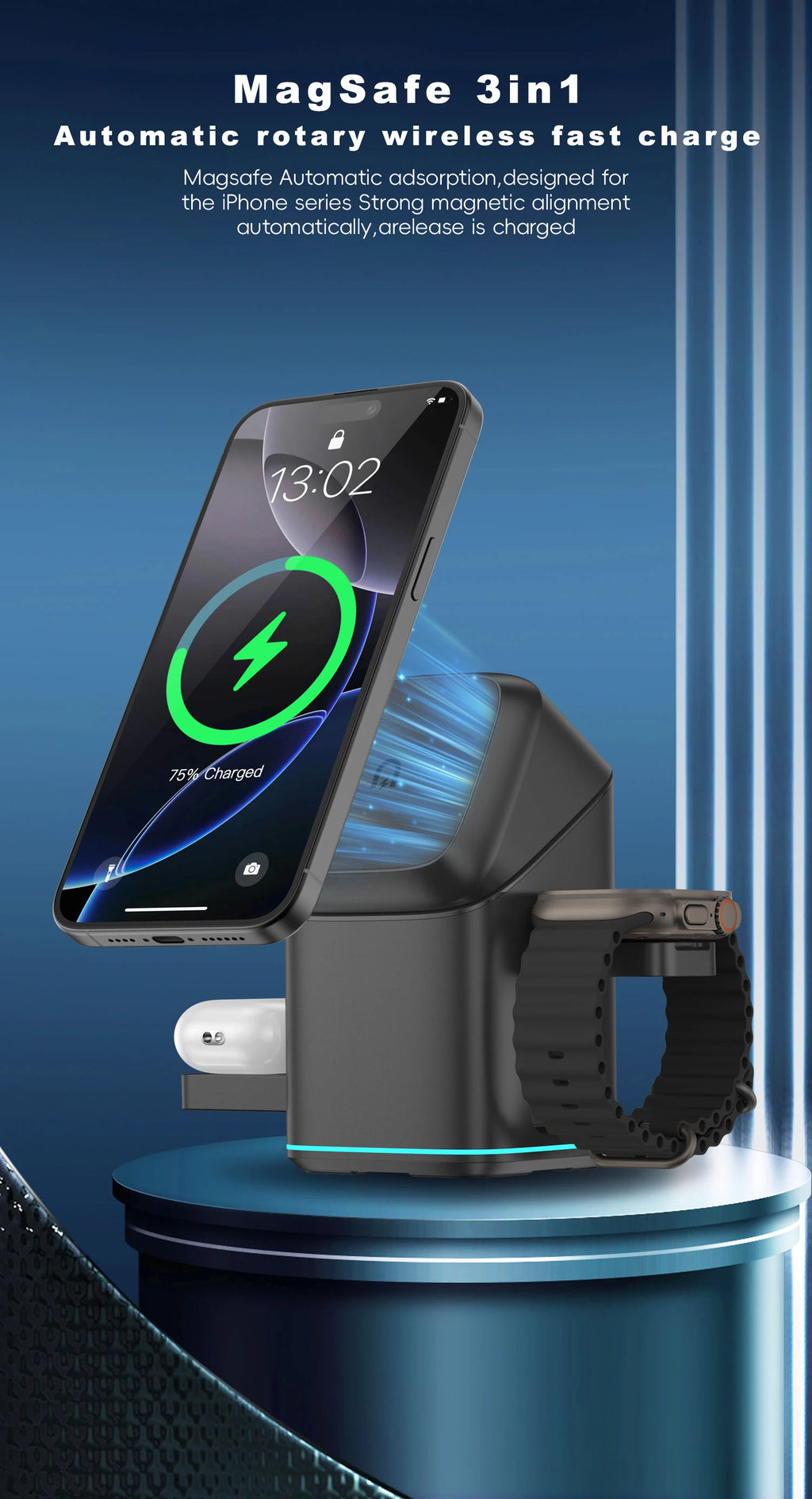 3 in 1 Rotating Magnetic Wireless Charging Station