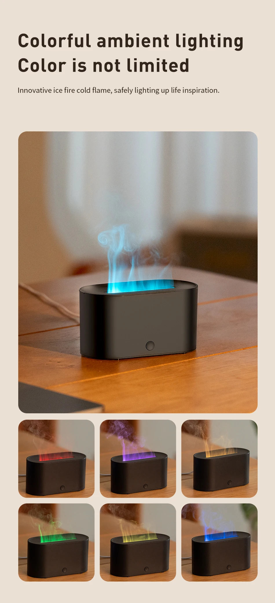 Flame Diffuser Humidifier 7 Colors Light Changing Essential Oil Diffusers Aromatherapy Diffusers for Home Office Bedroom