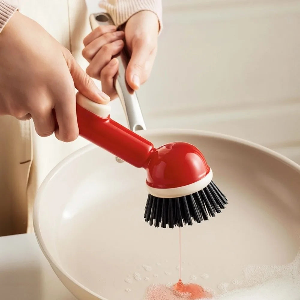 Long Handle Dish Brusg with Soap Dispenser and Rotating Scrubber Head