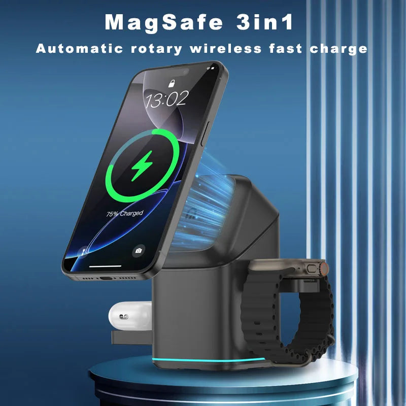 3 in 1 Rotating Magnetic Wireless Charging Station