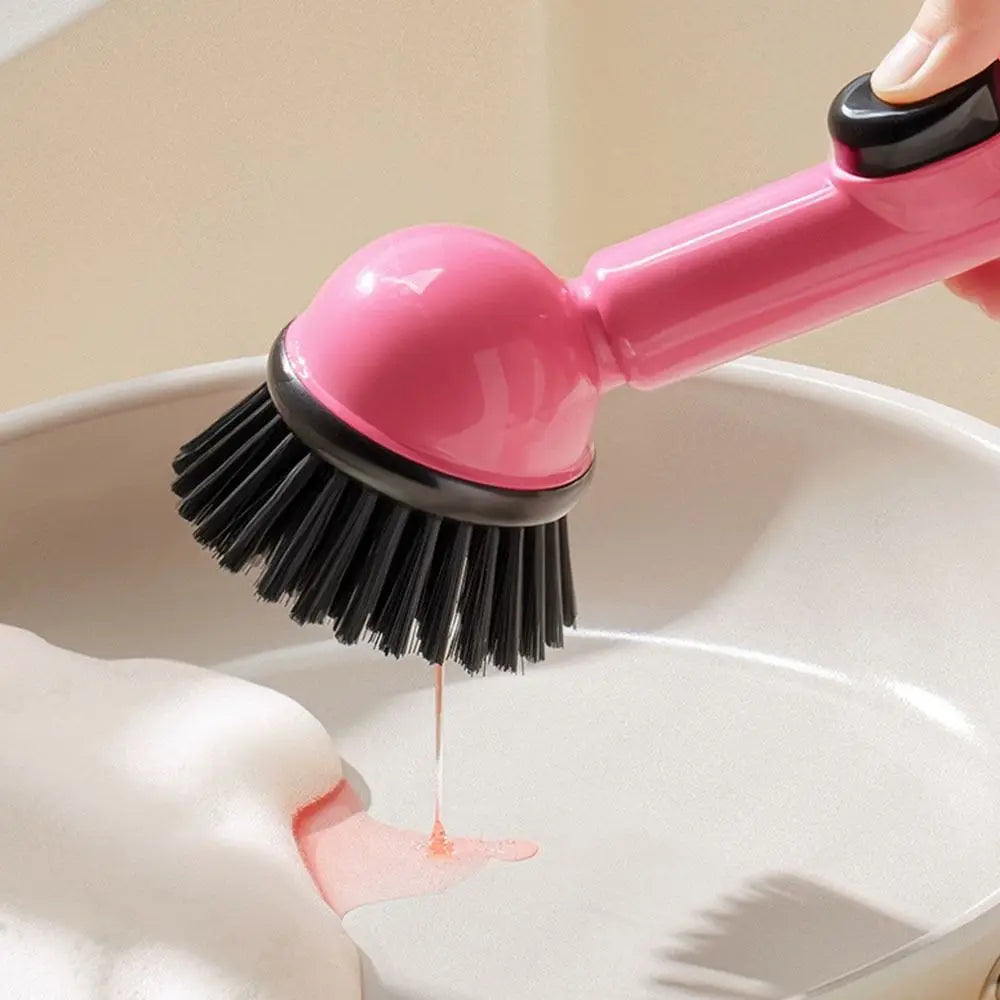 Long Handle Dish Brusg with Soap Dispenser and Rotating Scrubber Head