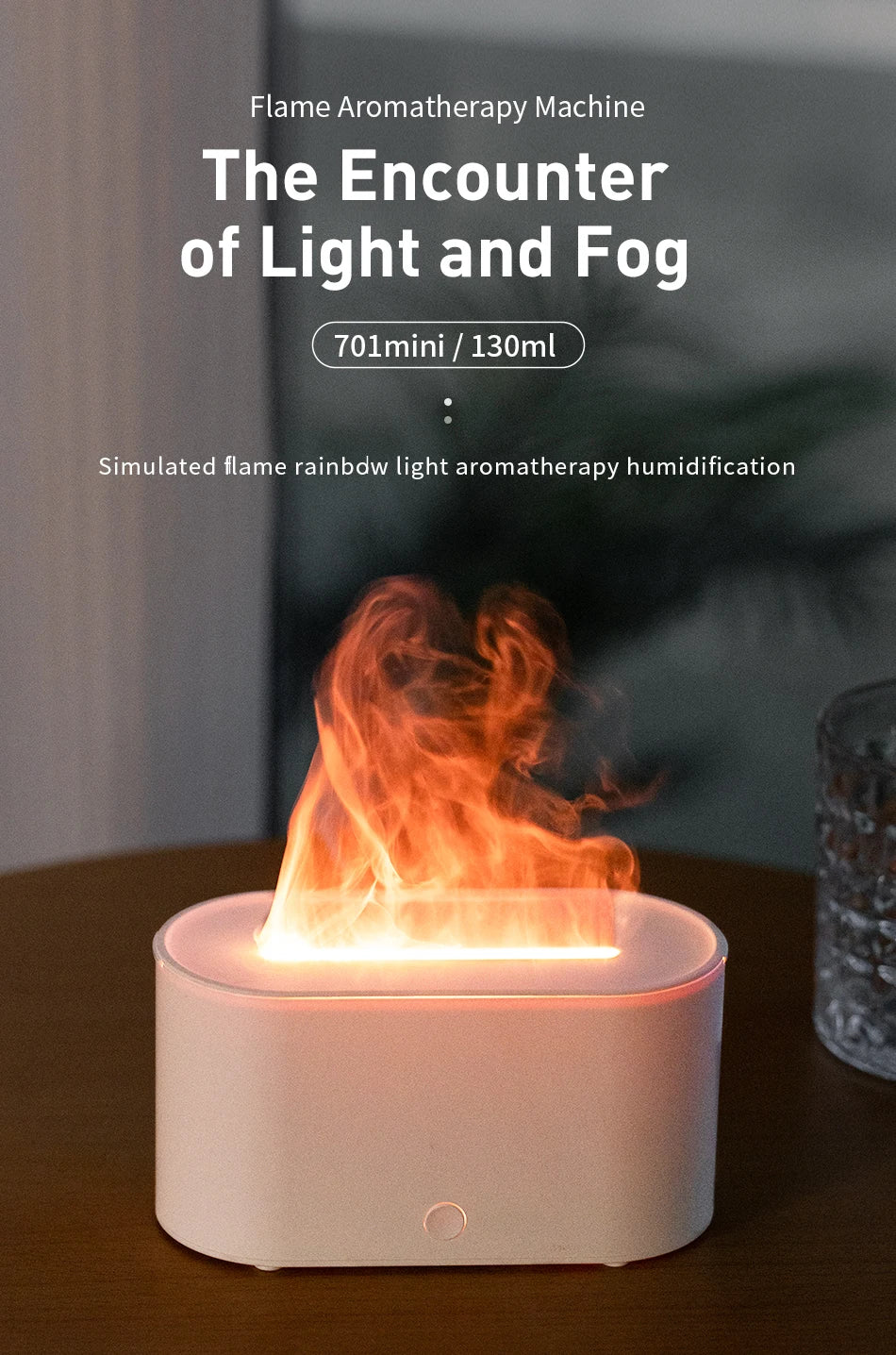 Flame Diffuser Humidifier 7 Colors Light Changing Essential Oil Diffusers Aromatherapy Diffusers for Home Office Bedroom