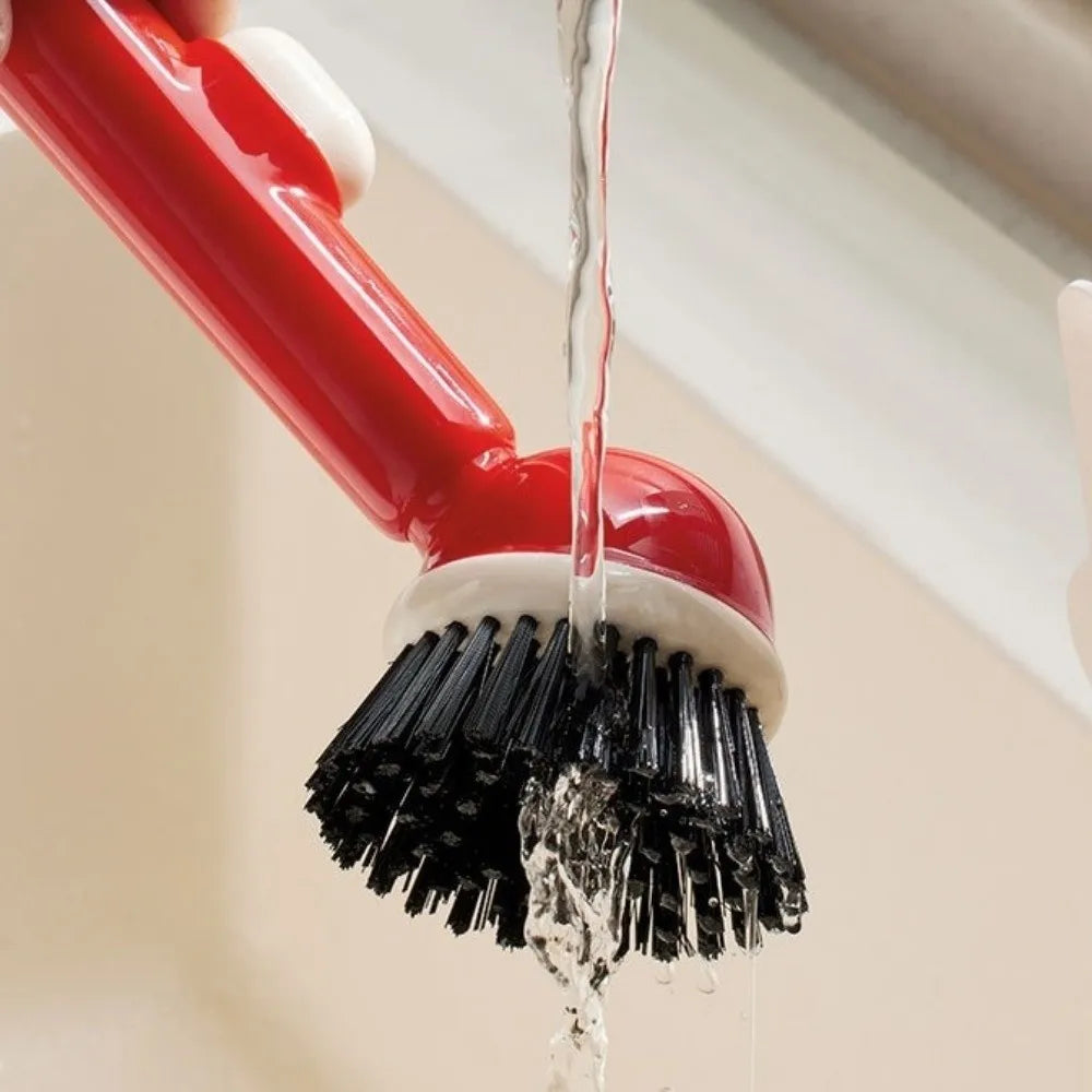 Long Handle Dish Brusg with Soap Dispenser and Rotating Scrubber Head