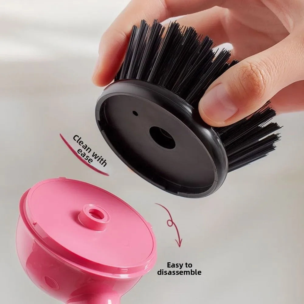 Long Handle Dish Brusg with Soap Dispenser and Rotating Scrubber Head